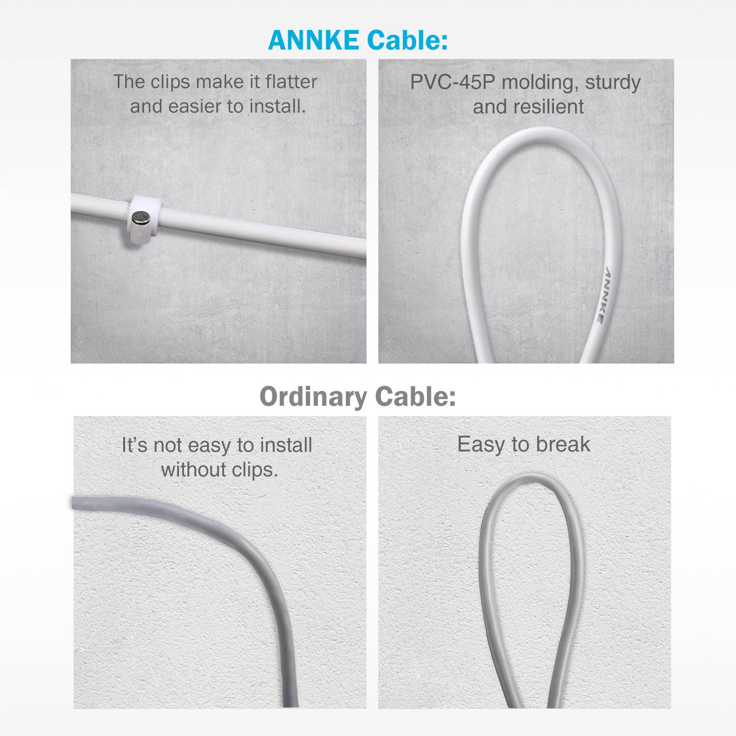 ANNKE (4) 30M/ 100ft All-in-One BNC Video Power Cables, BNC Extension Wire Cord for CCTV Camera DVR Security System (4-Pack, White)