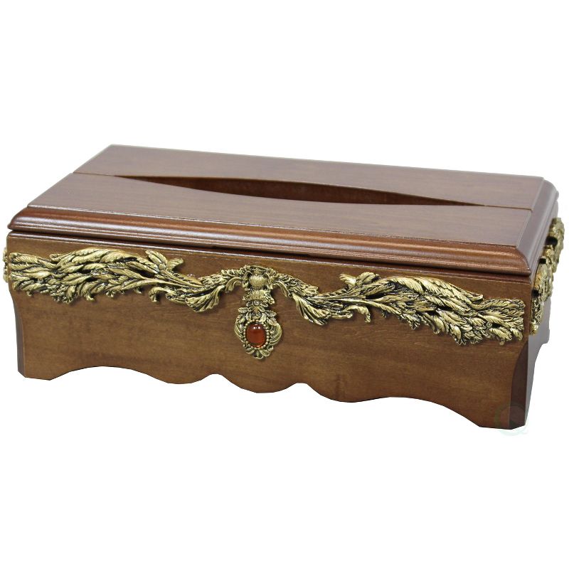 Uniquewise Solid Wood Tissue Box Holder with Gold Accent