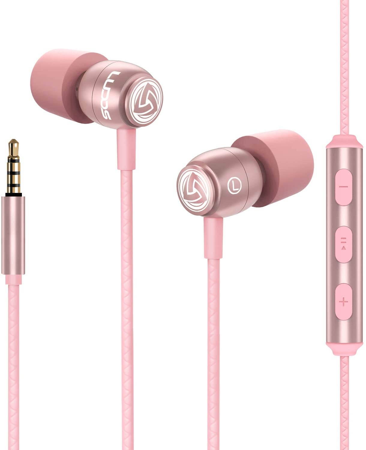 LUDOS Clamor Wired Earbuds in Ear Headphones with Microphone Earphones with Mic and Volume Control Memory Foam Reinforced Cable Bass Compatible with iPhone Apple iPad Computer Laptop PC