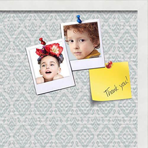 PinPix pin Cork Bulletin Board Made from Canvas, Ikat Vintage Lt Green 24x20 Inches (Completed Size) and Framed in Satin White Frame (PinPix-1597-24x20_FRBW26074)