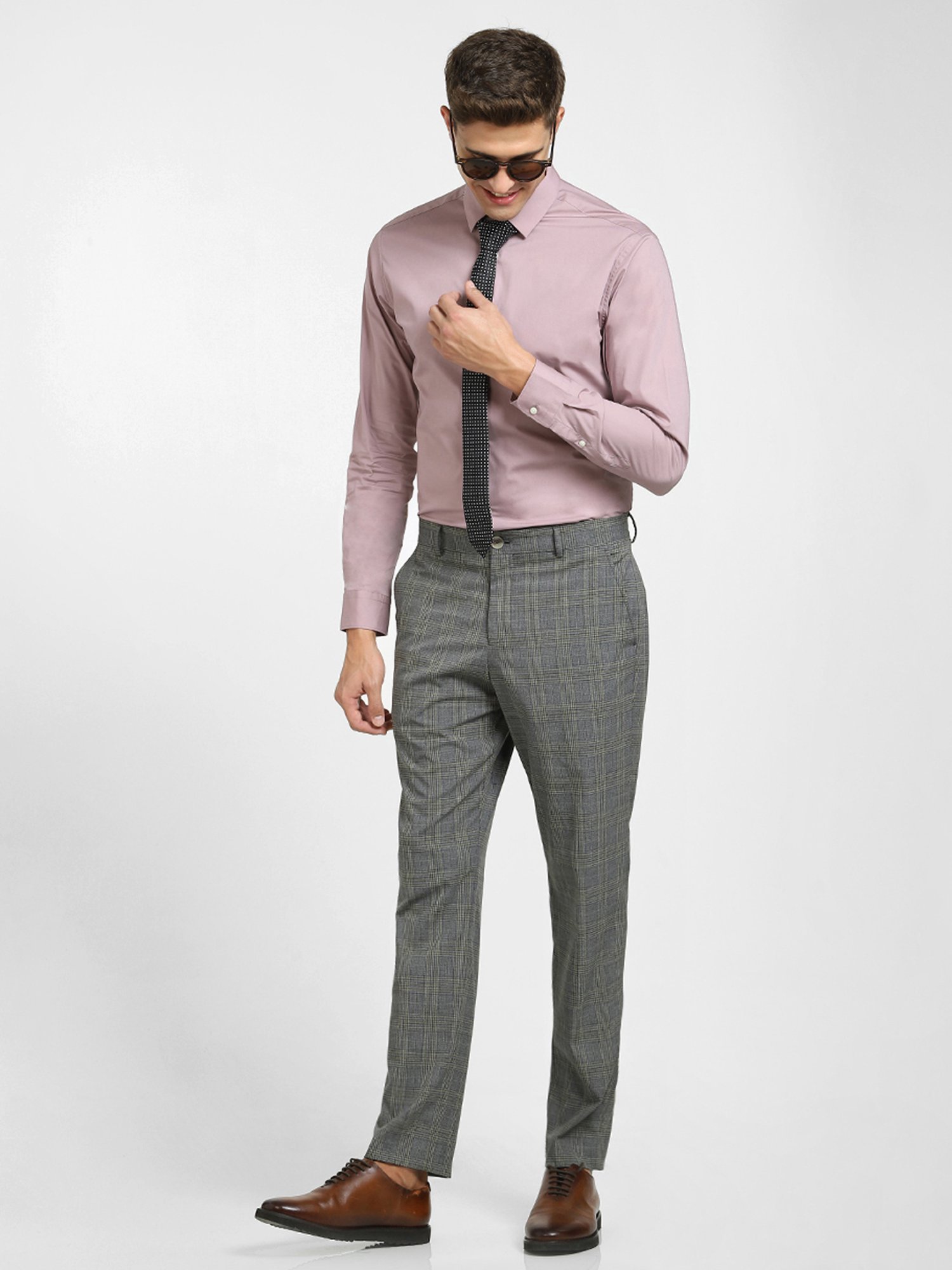 SELECTED HOMME Grey Slim Fit Checks Trousers