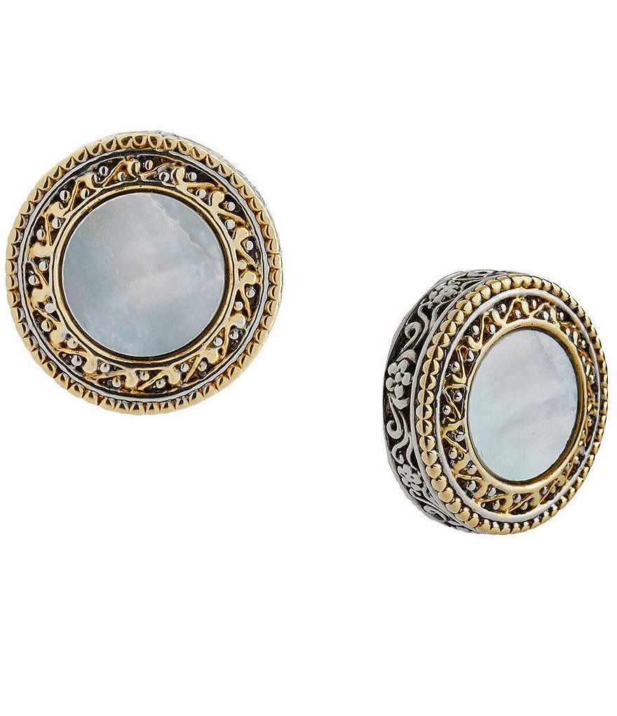 Ming Wang Two Tone Mother-of-Pearl Disc Stud Earrings
