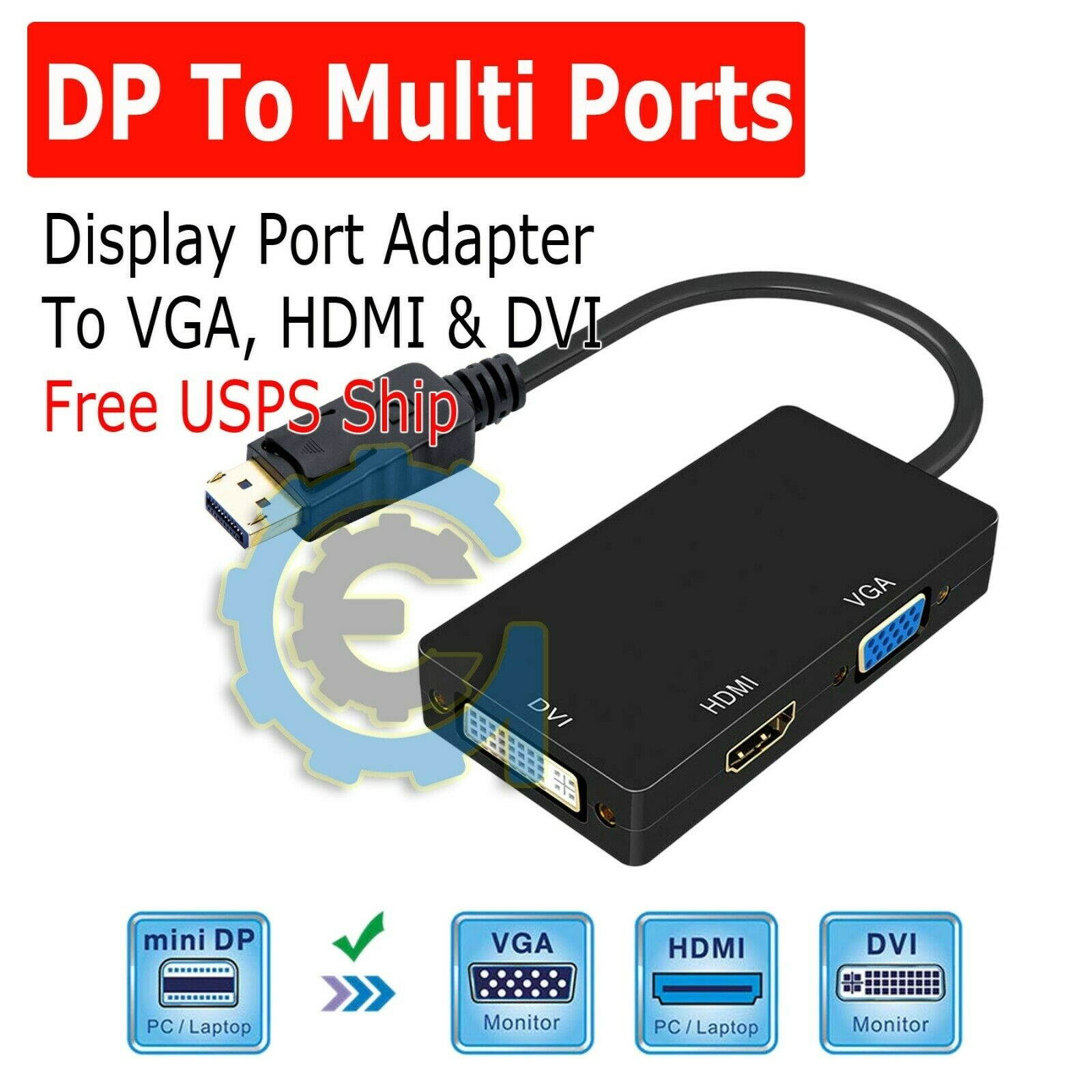 3 In 1 Displayport DP Male To HDMI/DVI/VGA Female Adapter Converter Cable 1080P