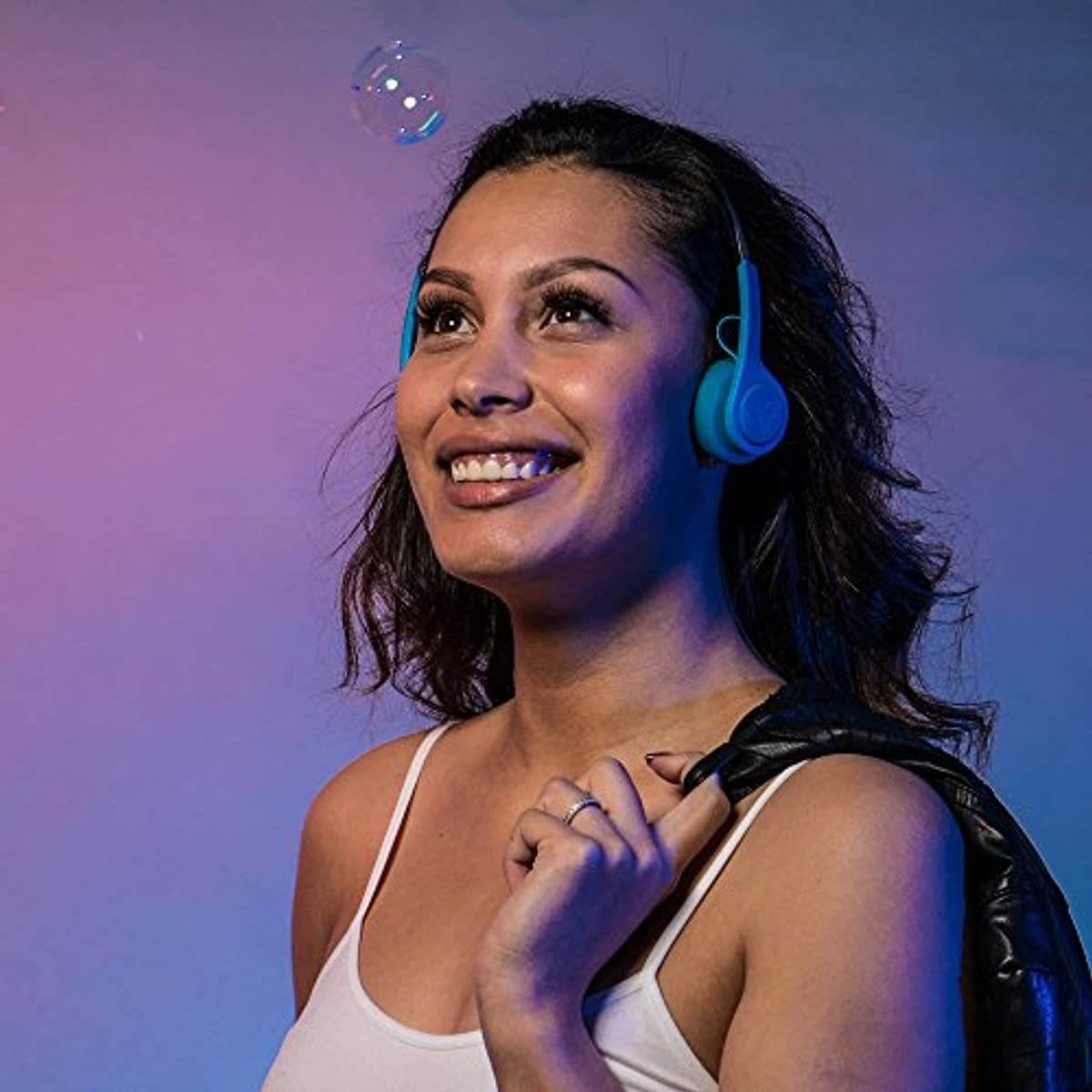 JLab Audio Rewind Wireless Retro Headphones | Bluetooth 4.2 | 12 Hours Playtime | Custom EQ3 Sound | Music Controls | Noise Isolation | with Microphone | Throwback 80s 90s Design | Blue