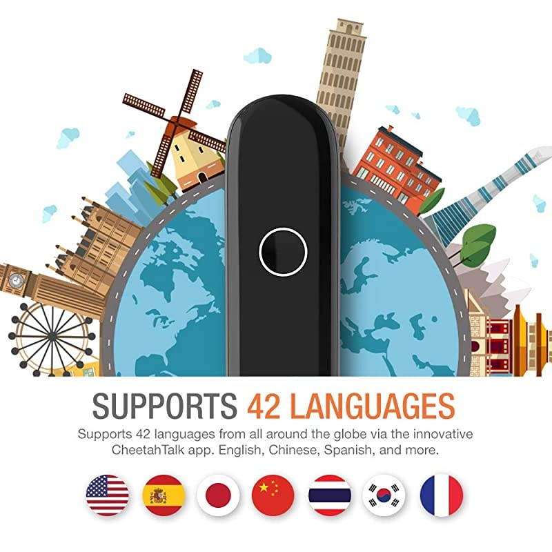 Cheetah  Smart Instant Language Translator Device UV Black Portable Foreign Language RealTime 2Way Translations Support 42 LanguagesVoice Operated