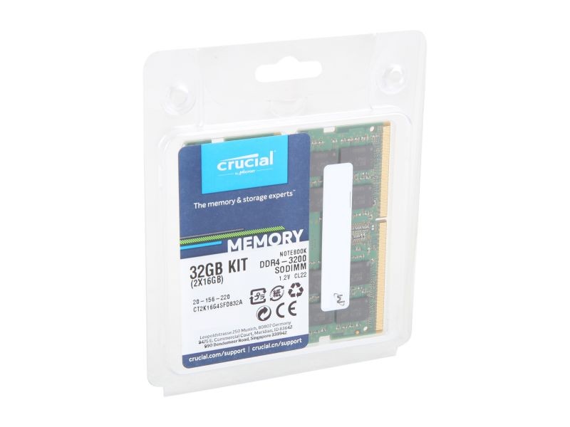 Crucial 32GB Single DDR4 3200 MT/s CL22 SODIMM 260-Pin Memory - CT32G4SFD832A