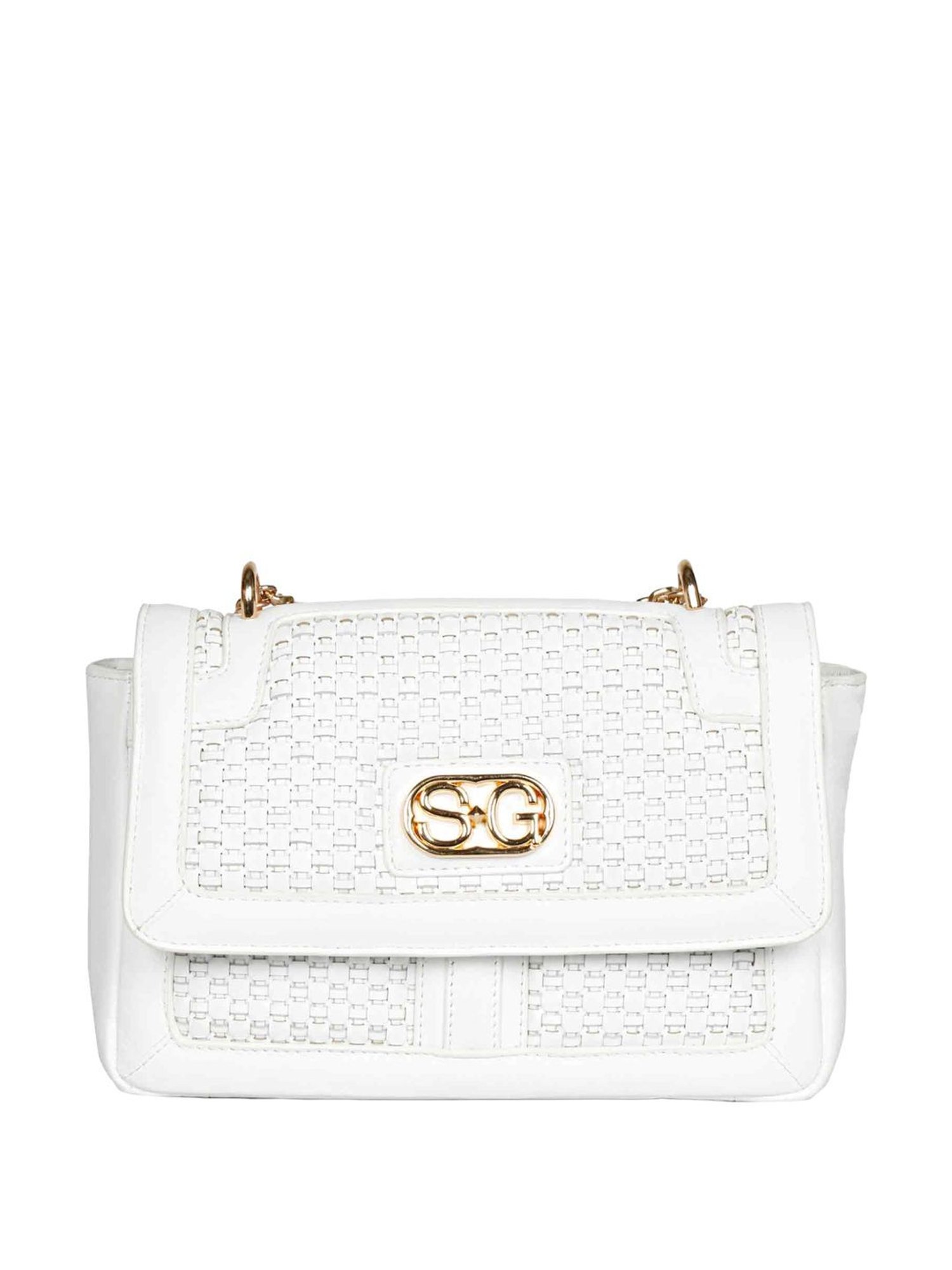 Saint G White Textured Medium Sling Handbag