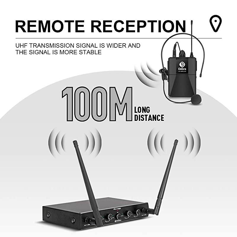 Pro UHF 4 Channel Wireless Microphone System with Cordless Handheld Lavalier Headset Mics, Metal Receiver, Ideal for Karaoke Church Party (with 4 Bodypack (A))