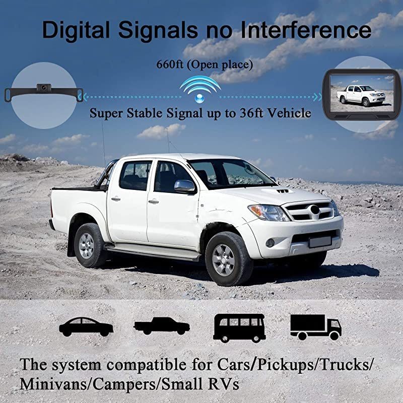 Y25 HD Wireless Backup Camera System 5 Inch Monitor Kit Digial Signals Hitch RearFront View Observation System for TrucksVansCampersCars Guide Lines DIY Settings Night Vision