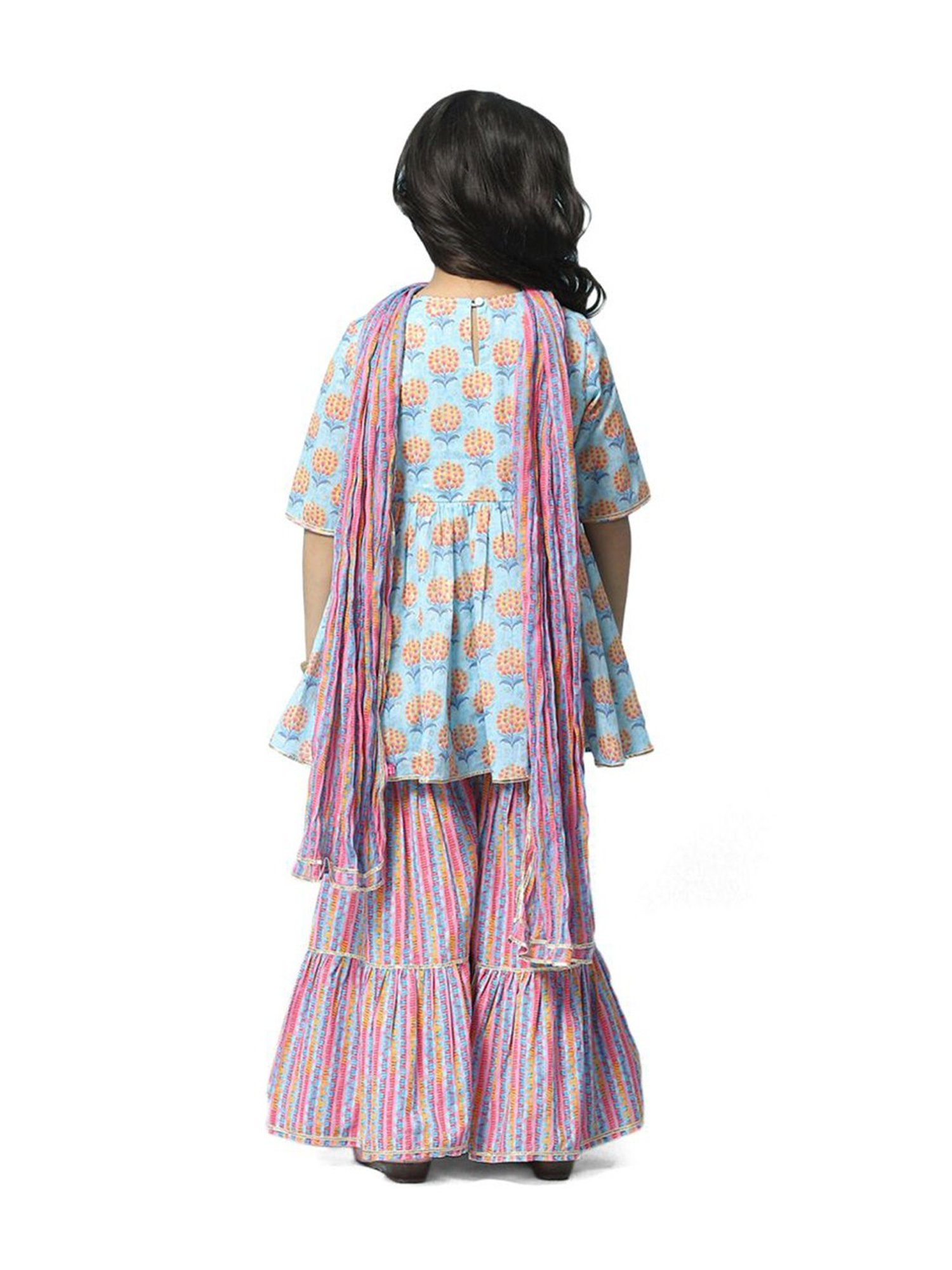 BIBA Girls Blue & Pink Cotton Printed Kurta Set