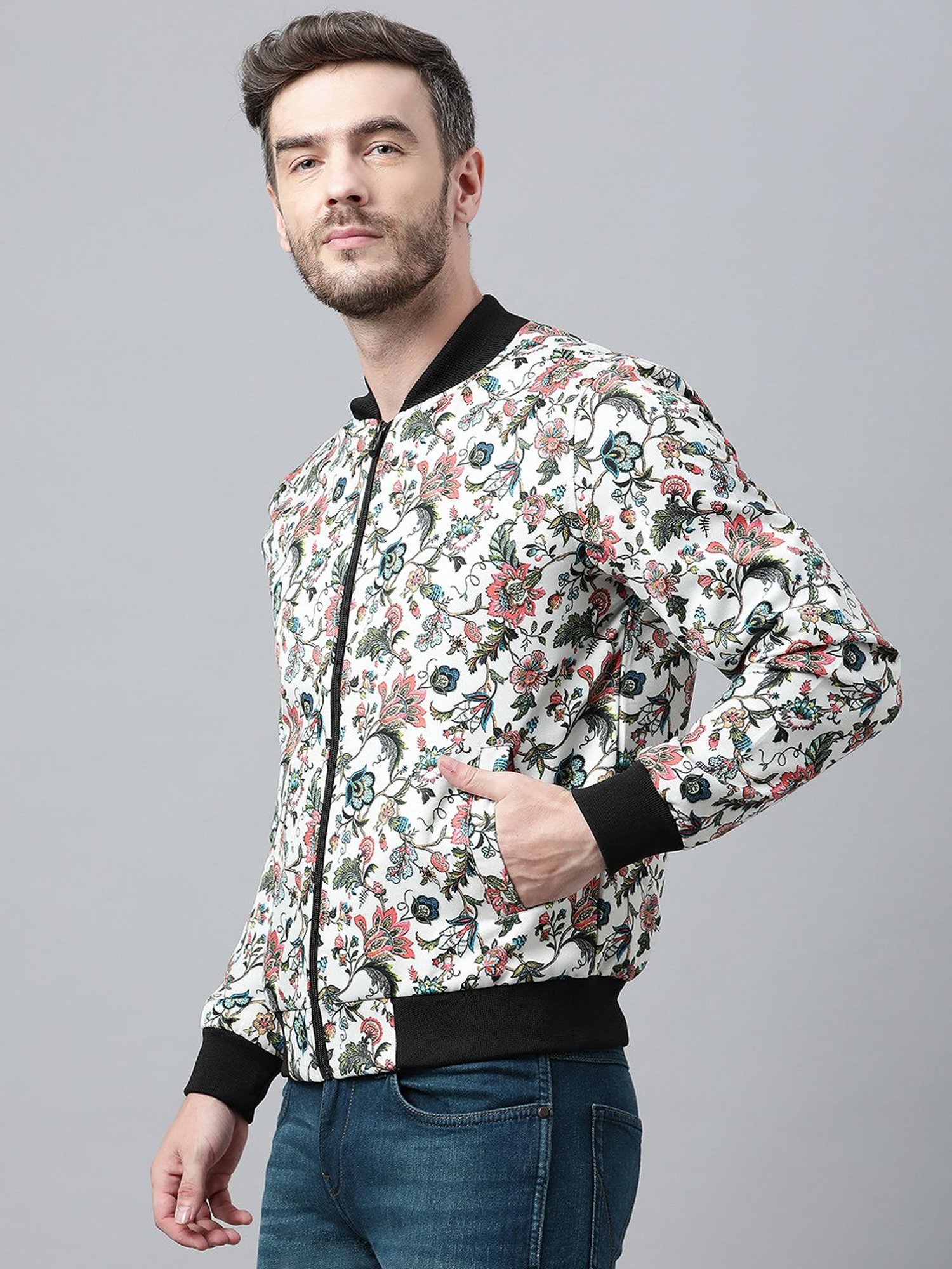 Hangup Plus Multicolor Regular Fit Floral Print Bomber Jacket