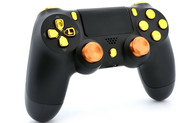 Black/Gold Ps4 PRO Rapid Fire Custom Modded Controller with Aluminum Thumbsticks 40 Mods for COD BO3, Infinite Warfare, Destiny, Ghosts Quick Scope Auto Run Sniper Breath & More
