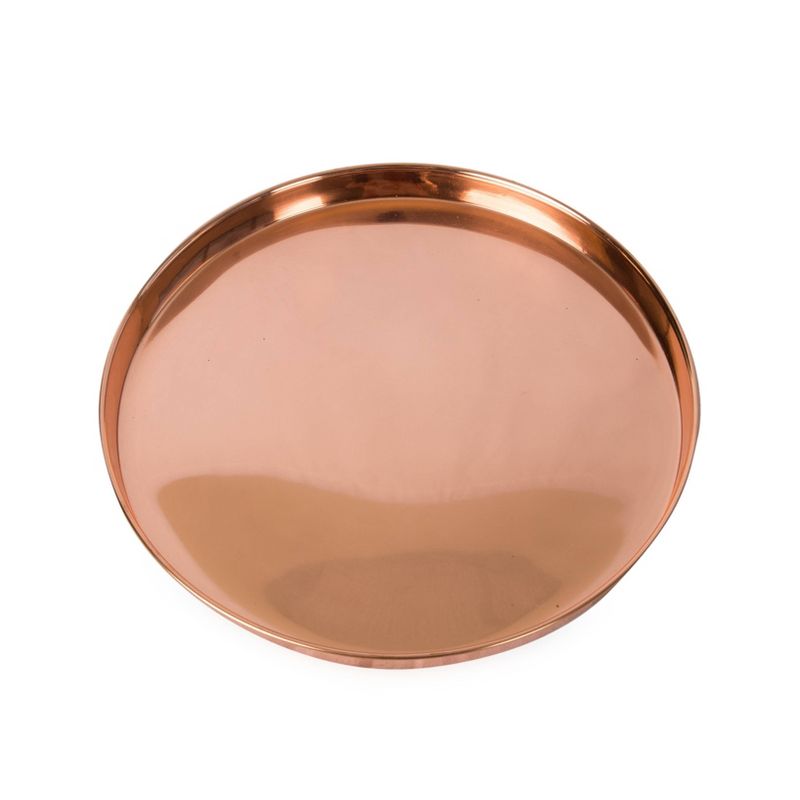 12.5" Decorative Round Stainless Steel Tray Copper Plated Finish - ACHLA Designs