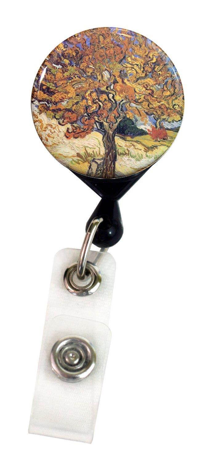Buttonsmith Van Gogh Mulberry Tree Retractable Badge Reel With Alligator Clip and Extra-Long 36 inch Standard Duty Cord - Made in the USA, 1 Year Warranty