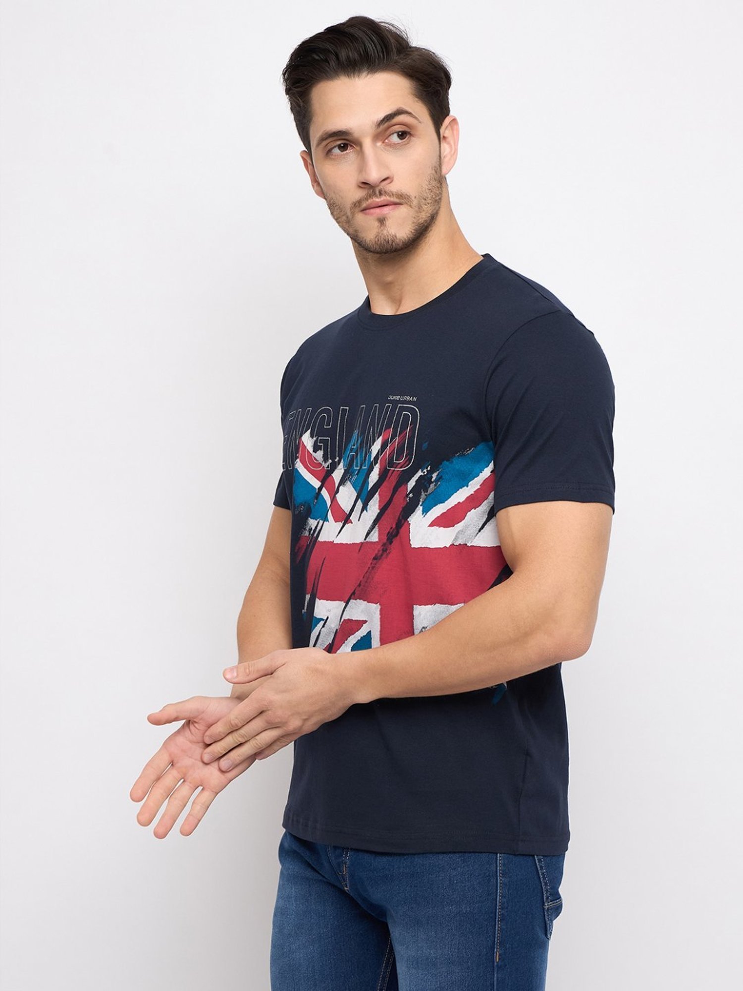 Duke Navy Slim Fit Printed T-Shirt