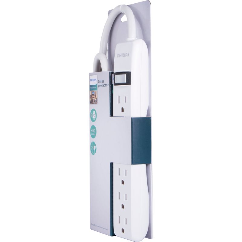 Philips 6-Outlet Surge Protector with 2ft Extension Cord, White