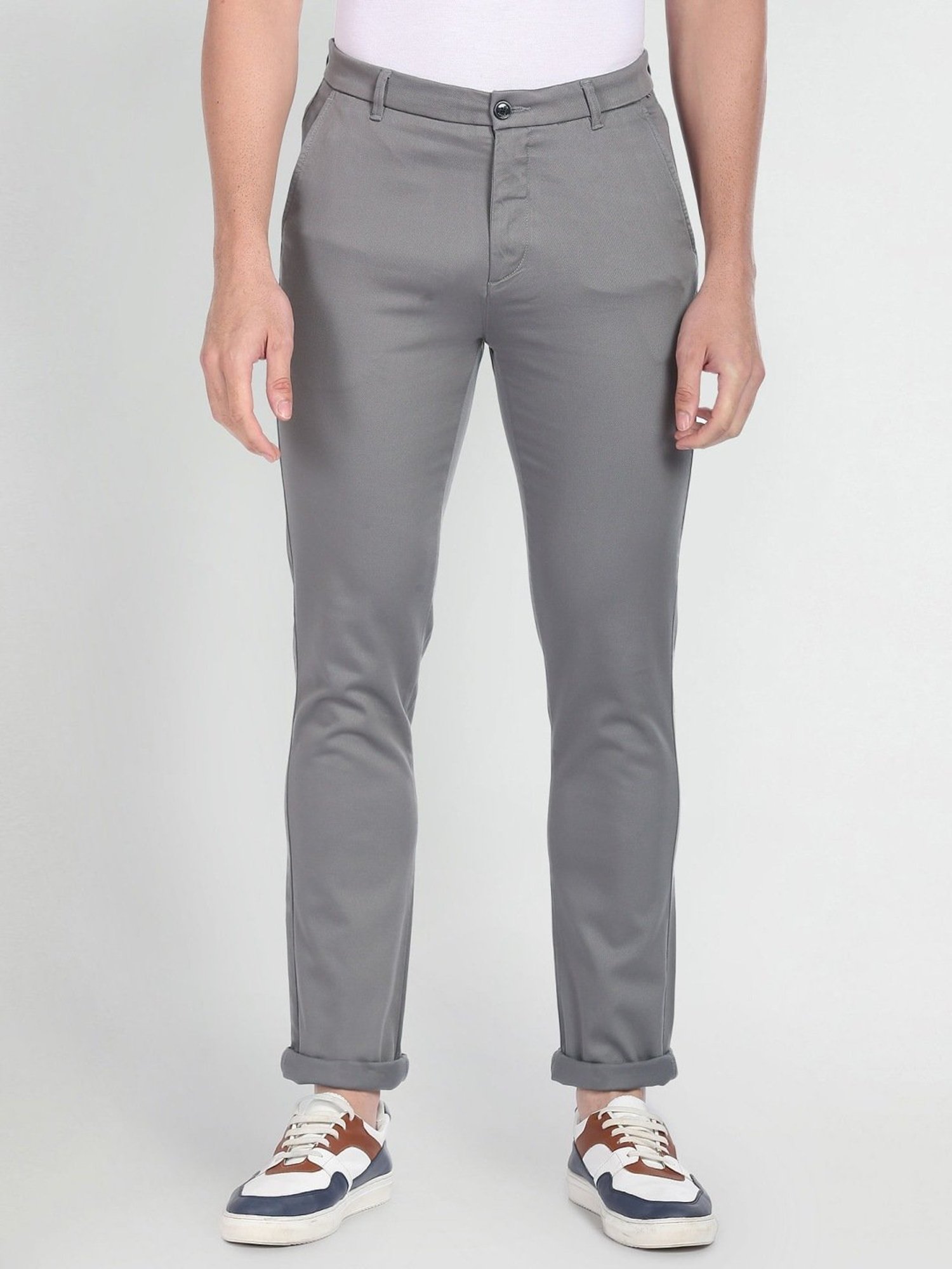 Arrow Sport Grey Cotton Skinny Fit Chinos