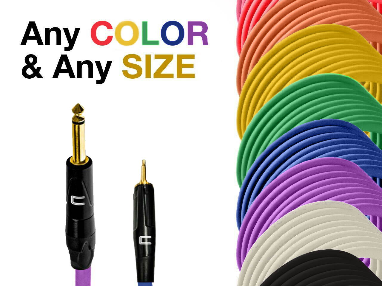 1/4" TS Male to 3.5 TS Unbalanced Cable - Custom Length, Color Professional Cord