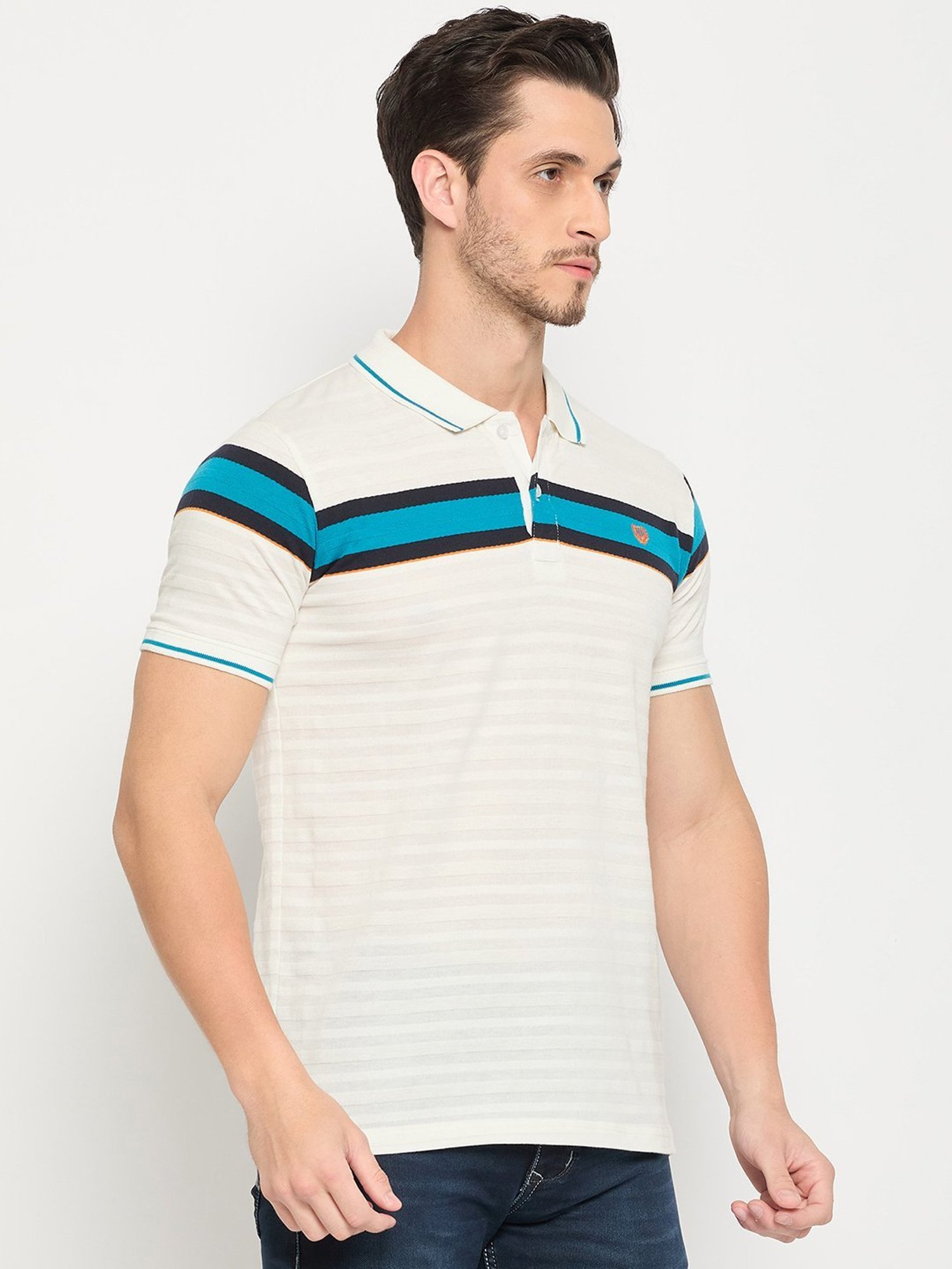 Duke Off White Slim Fit Striped Polo T-Shirt