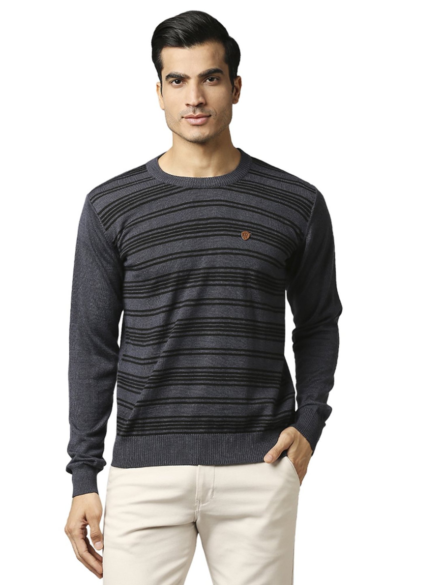 Raymond Grey  Regular Fit Striped Sweaters