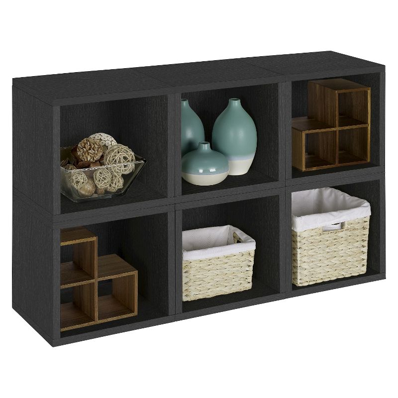 Way Basics Stackable Eco Cube Storage Cubby Organizer Black Wood Grain