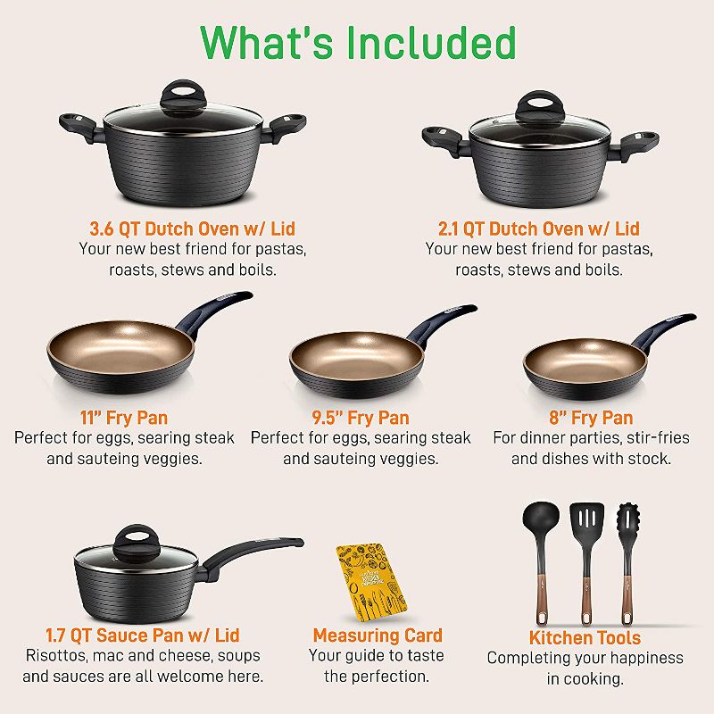 NutriChef Metallic Ridge Line Nonstick Cooking Kitchen Cookware Pots and Pan Set with with Lids and Utensils, 12 Piece Set, Gray