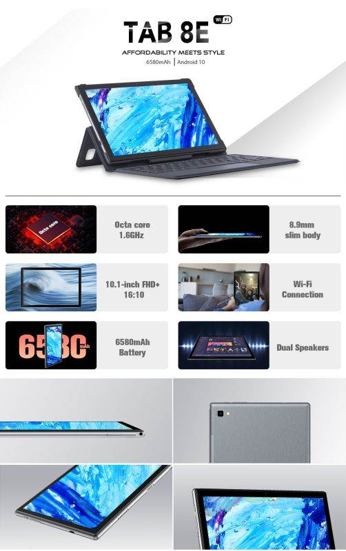 Blackview Tab8E Tablet, Android 10 Otca Core 3GB+32GB Tablet, 10.1 inch Full HD Tablet for Kids, 13MP+5MP Dual Camera Kids Tablet, 5G WiFi, Bluetooth 5.0, OTG,6580mAh Android Tablet With keyboard-gray