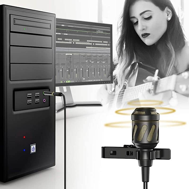 Lavalier Lapel Microphone 787 Omnidirectional Condenser Noise Cancelling Mic with 984 Extended Cable for iPhone Android DSLR Camera Computer YouTube Interview Studio Video