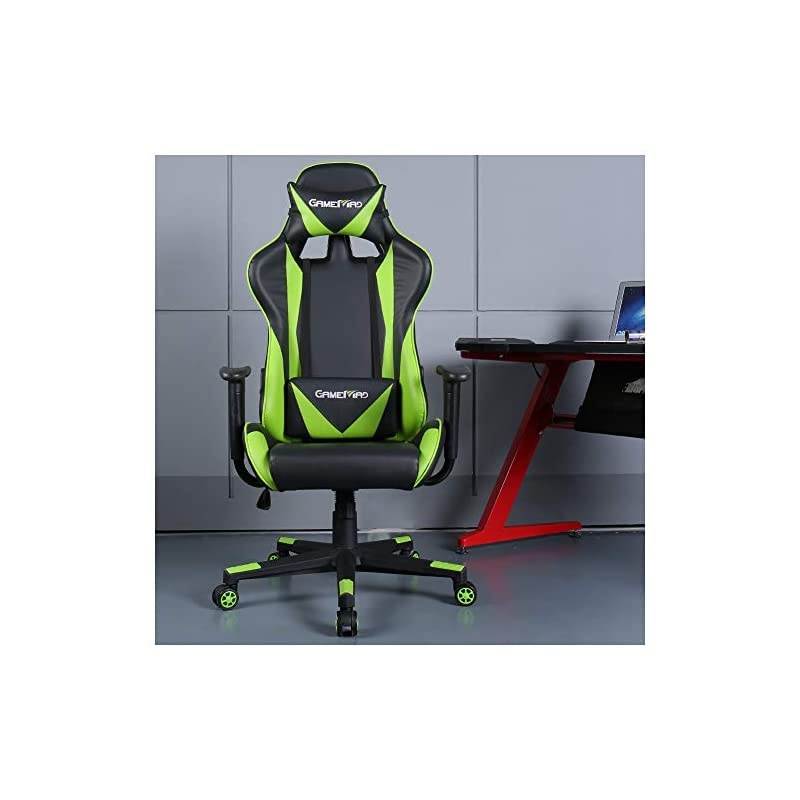 Back PU Leather Swivel Gaming Chair with Adjustable Lumbar Support Headrest Footrest Video Game Chair Racing Office Chair (Bule)