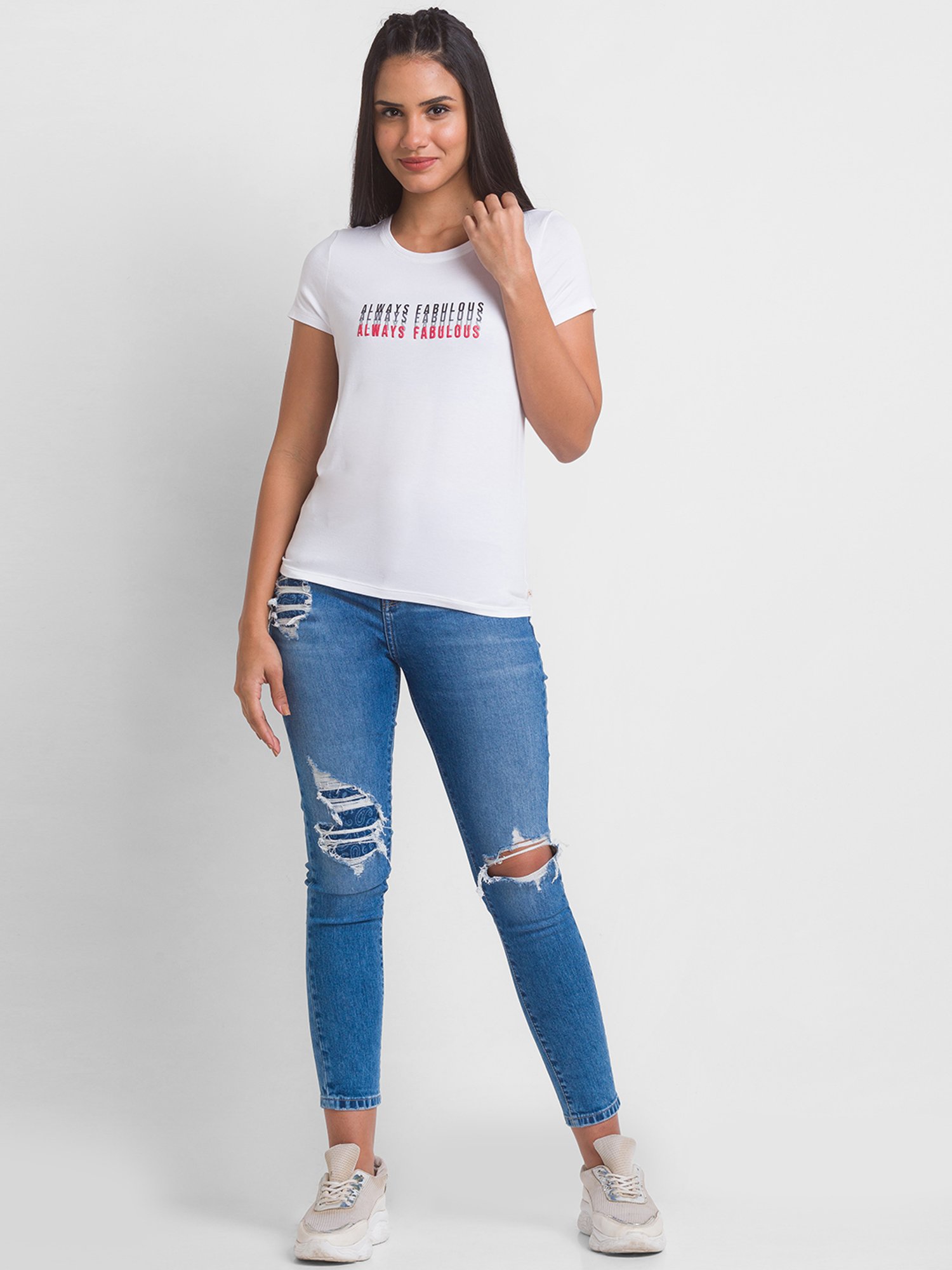 Spykar White Printed T-Shirt