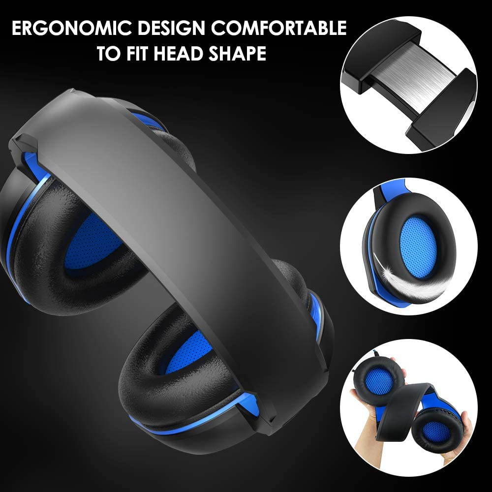 Gaming Headset for PS4, Xbox One, PC Headphones with Microphone LED Light Mic for Nintendo Switch PS5 Playstation Computer, A20 (Black&Blue)