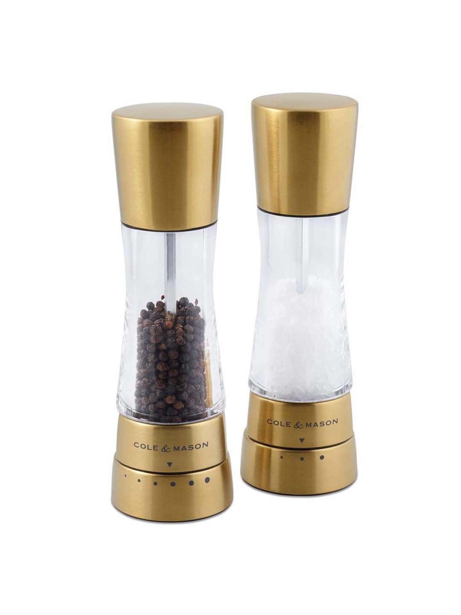 COLE & MASON Gourmet Precision Manual Transparent & Golden Acrylic Salt & Pepper Shaker - Set of 2