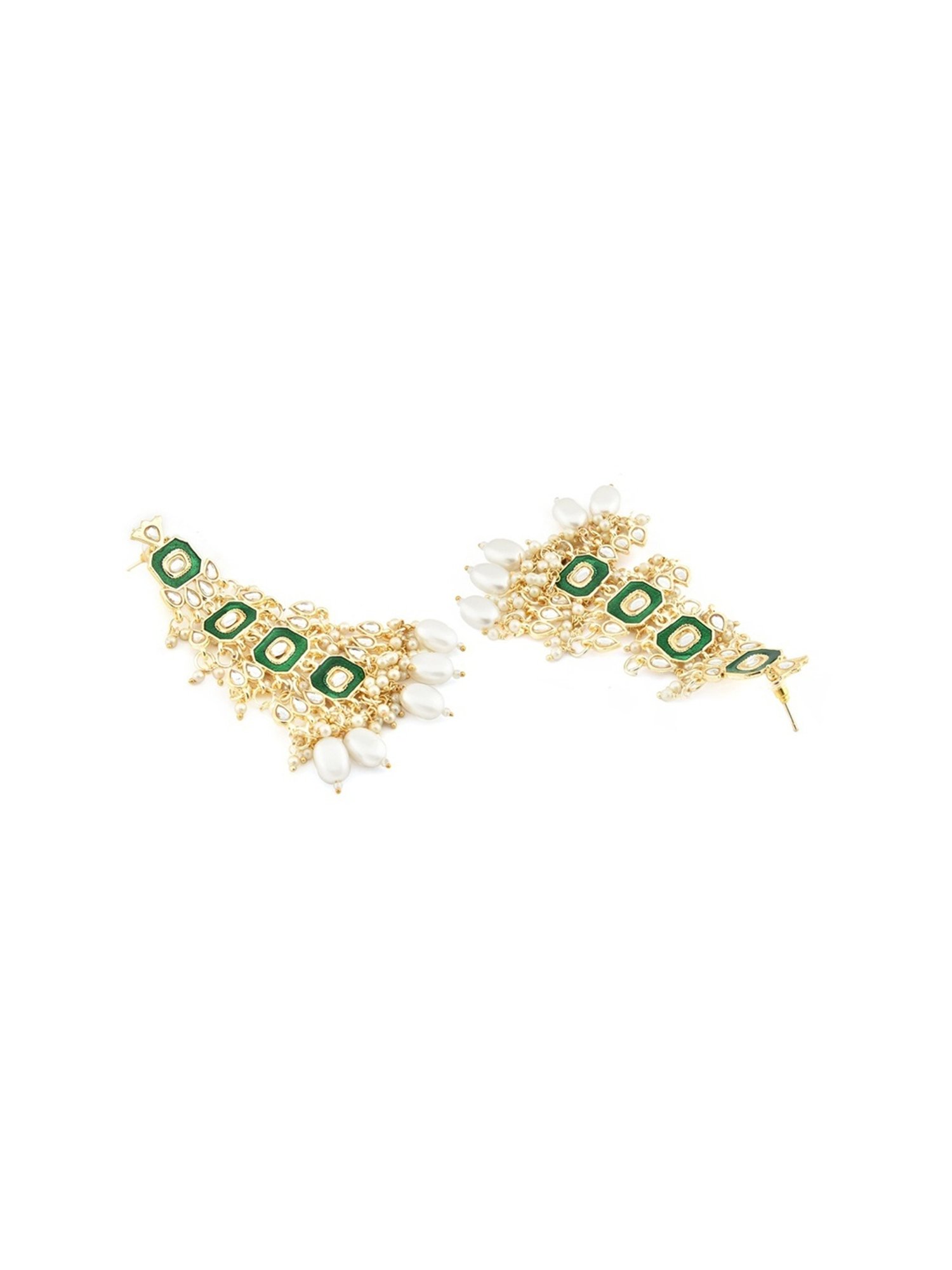 Zaveri Pearls Green Meenakari Ethnic Kundan Dangler Earrings - ZPFK11427