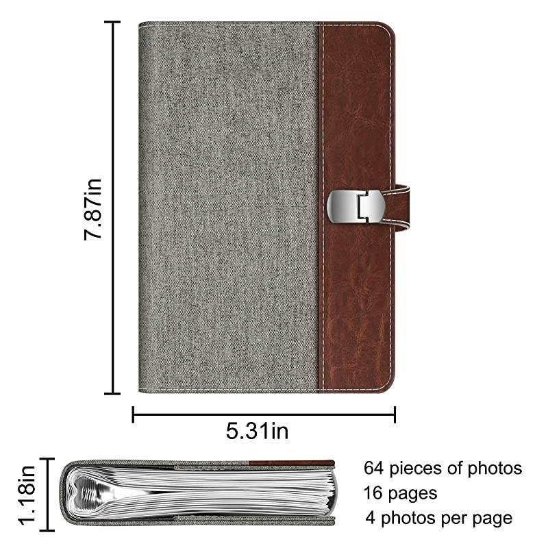 Wallet Photo Album for Fujifilm Instax Wide 300, Polaroid OneStep 2-64 Pockets (Snap Fastener) Album, Compatible with Polaroid POP, Originals 600 Camera 3.5x4.5 Inch Film (Denim Grey)