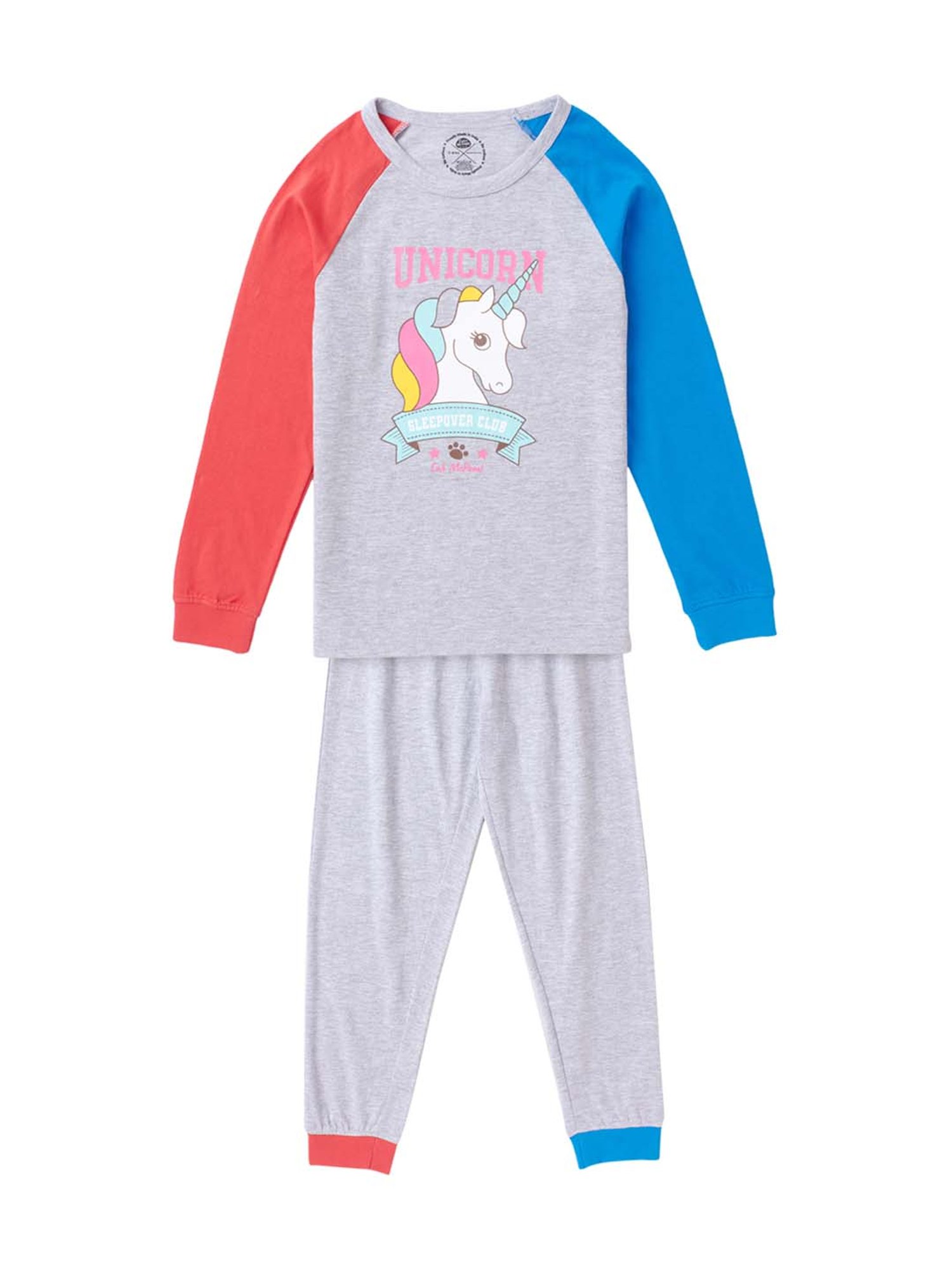 Cub McPaws Girls Grey Cotton Printed T-Shirt & Pyjamas