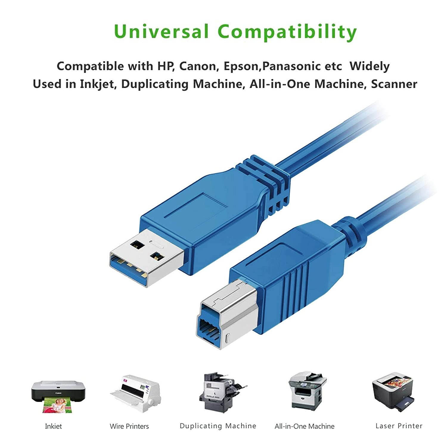 Yellowknife USB 3.0 to USB B Cable Type A Male to Type B Male Cord Blue USB 3.0 Printer Cable (3ft 1-Pack)