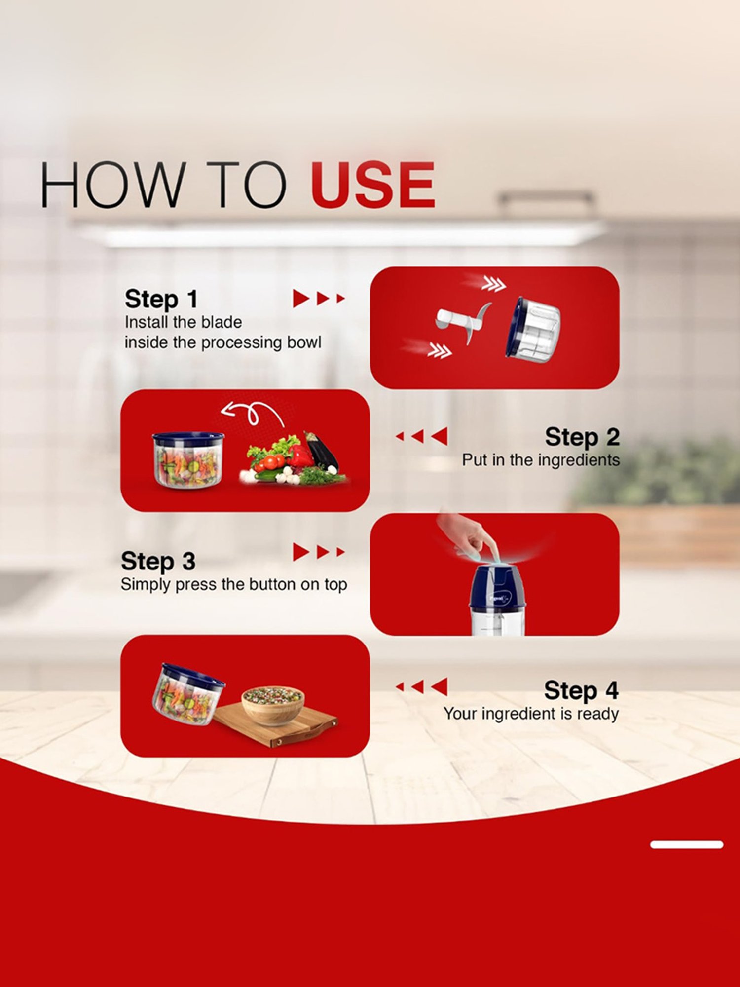 Pigeon Electric Chopper 30W, 250 ml with 3 Stainless Steel Blades (Blue)