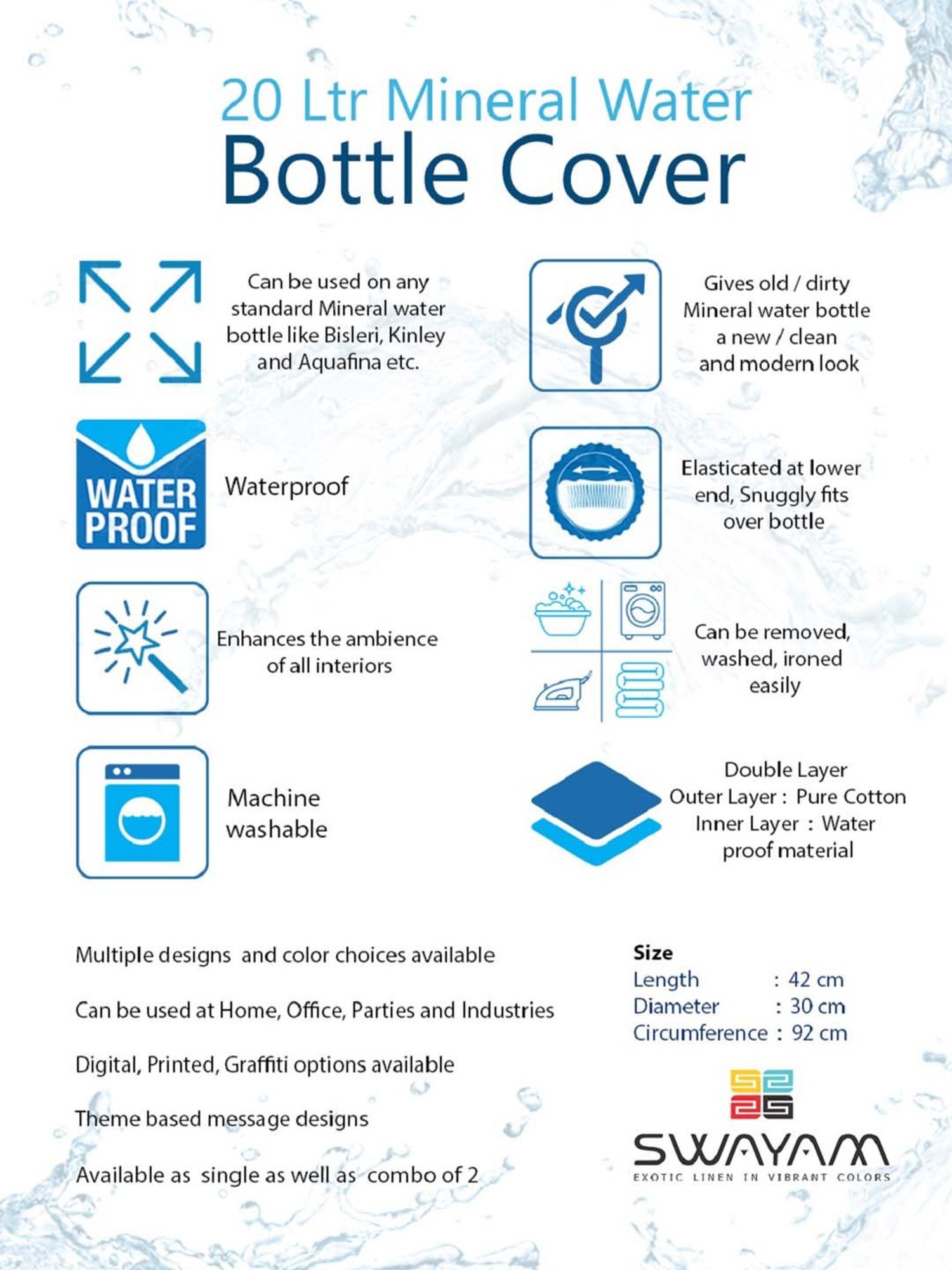 Swayam Multicolored Cotton 20 Litre Water Dispenser Bottle Covers - Set of 2