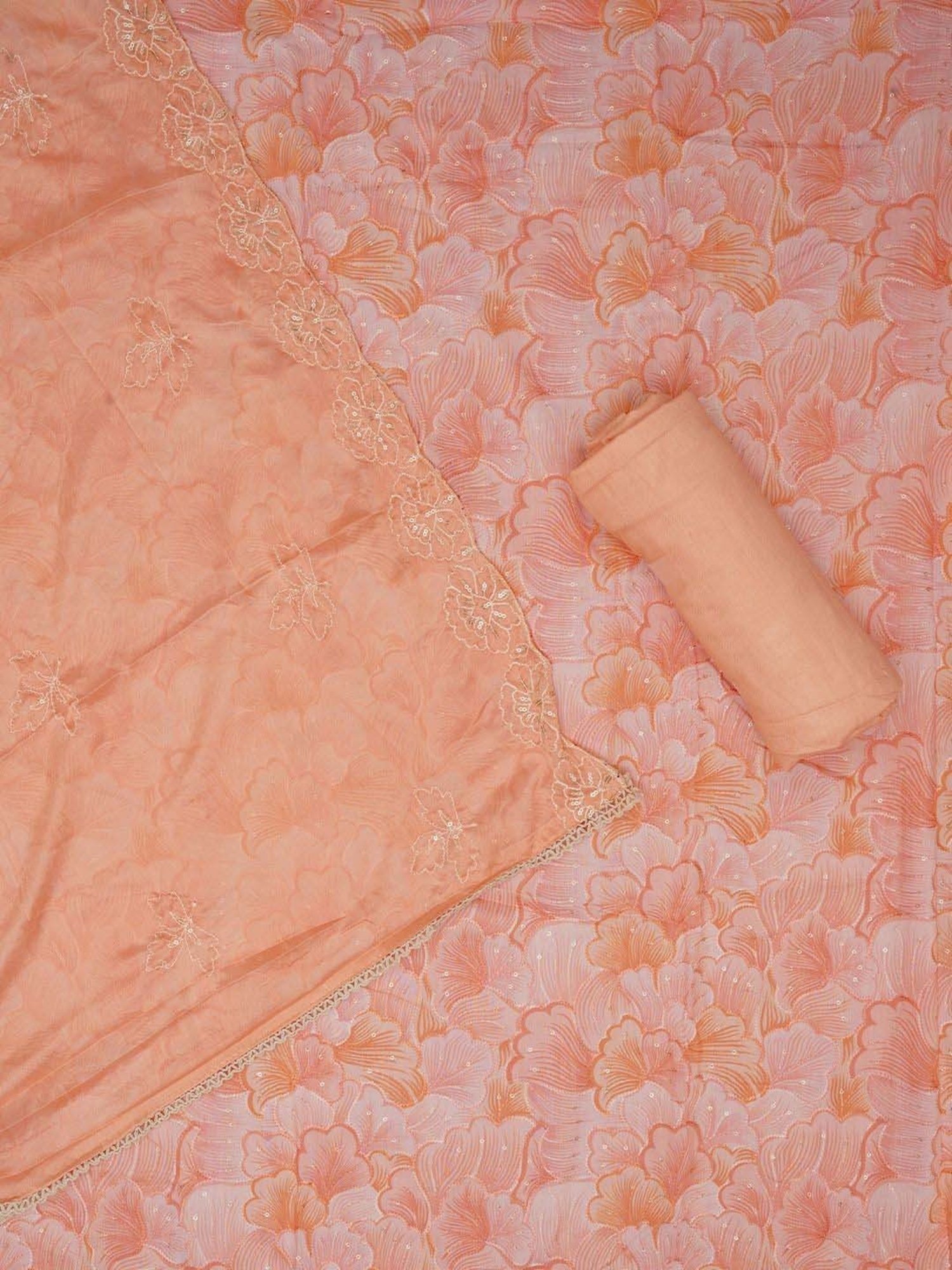 Jaipur Kurti Peach Embroidered Unstitched Dress Material