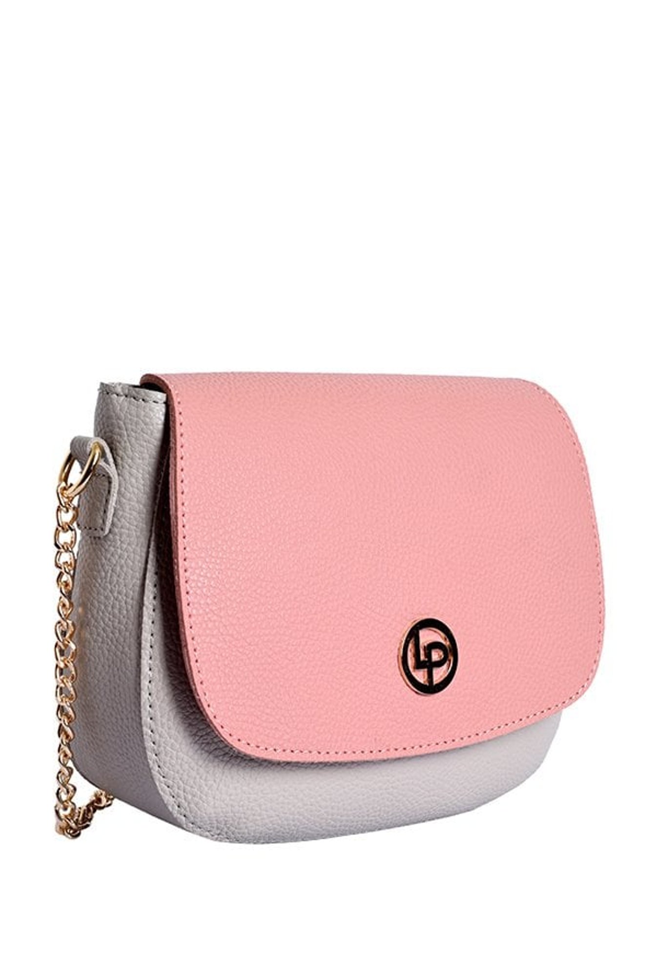 Lino Perros Pink & Light Grey Solid Flap Sling Bag
