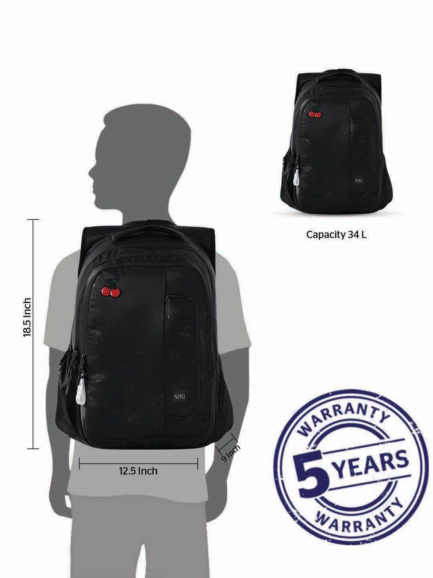 Wiki Back to School 4 Black Polyester Printed Backpack - 34 Ltrs