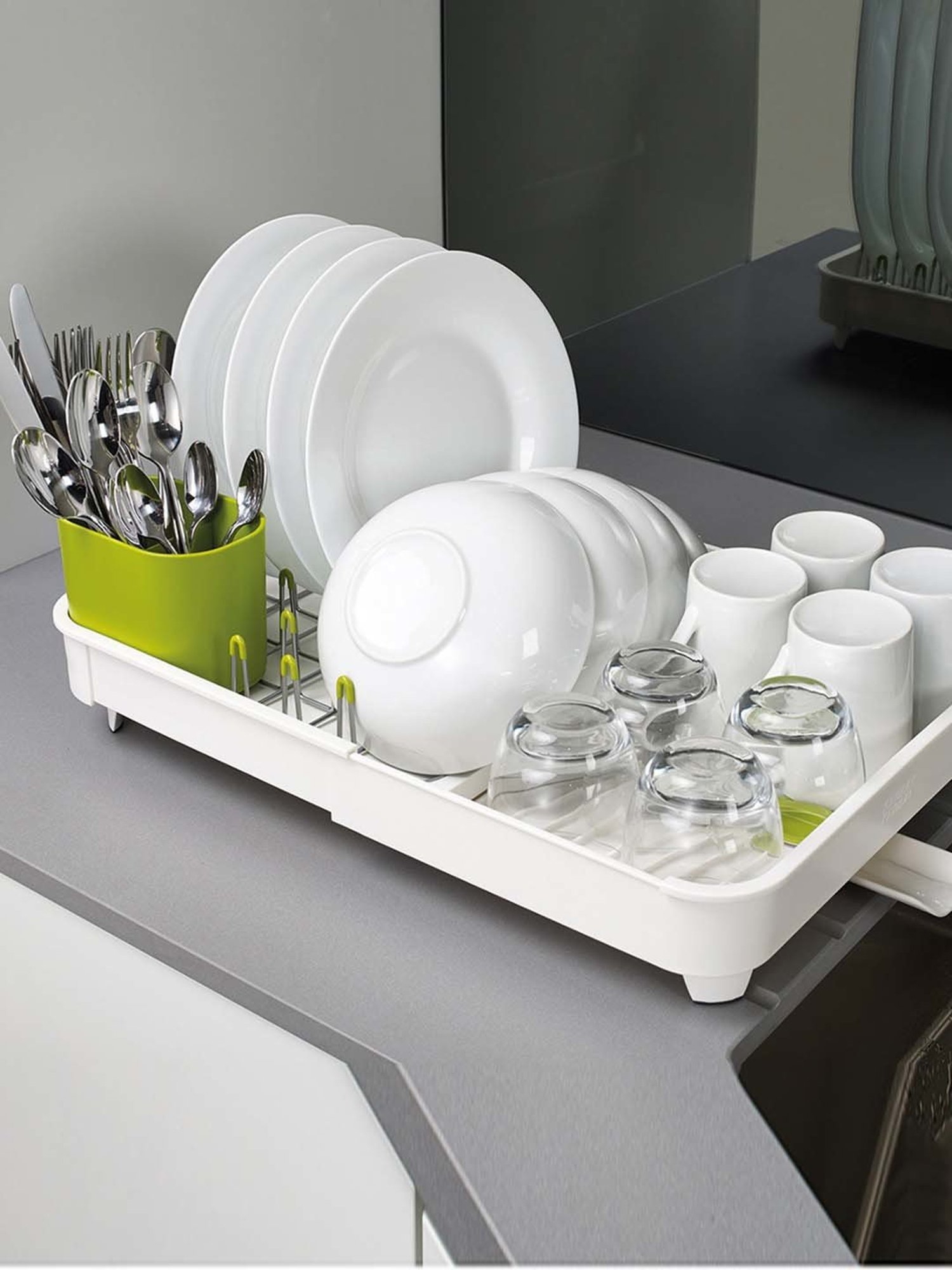 Joseph Joseph White & Green Plastic 36.5 cm Expandable Dish Rack - Set of 1