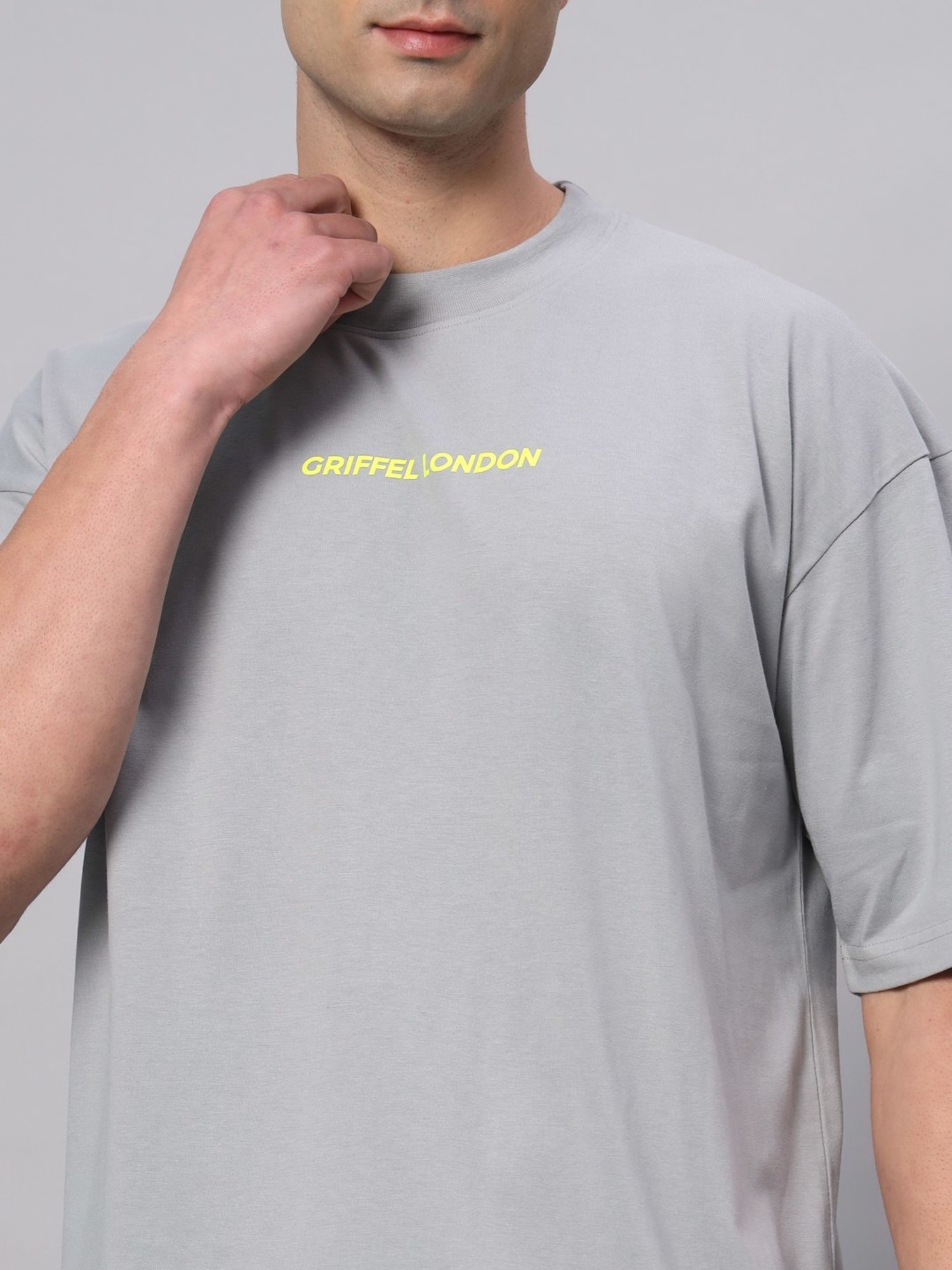Griffel Grey Cotton Loose Fit Printed T-Shirt