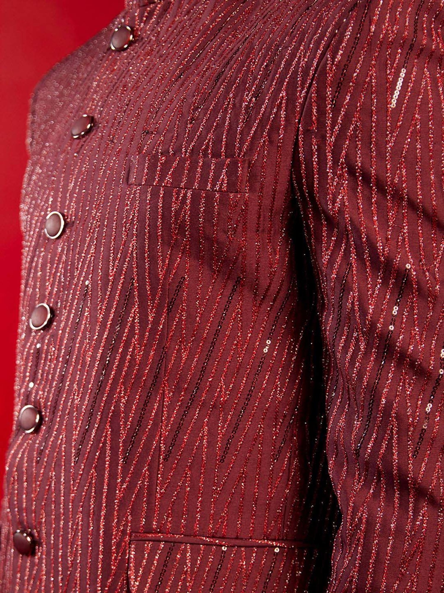 Vastramay Maroon Regular Fit Printed Ethnic Blazer