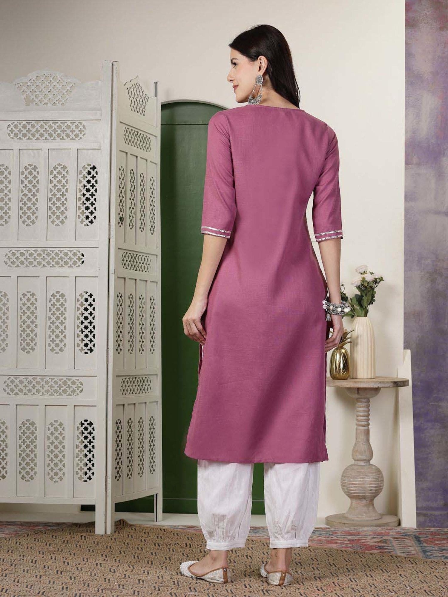 Stylum Purple & White Plain Kurta Salwar Set
