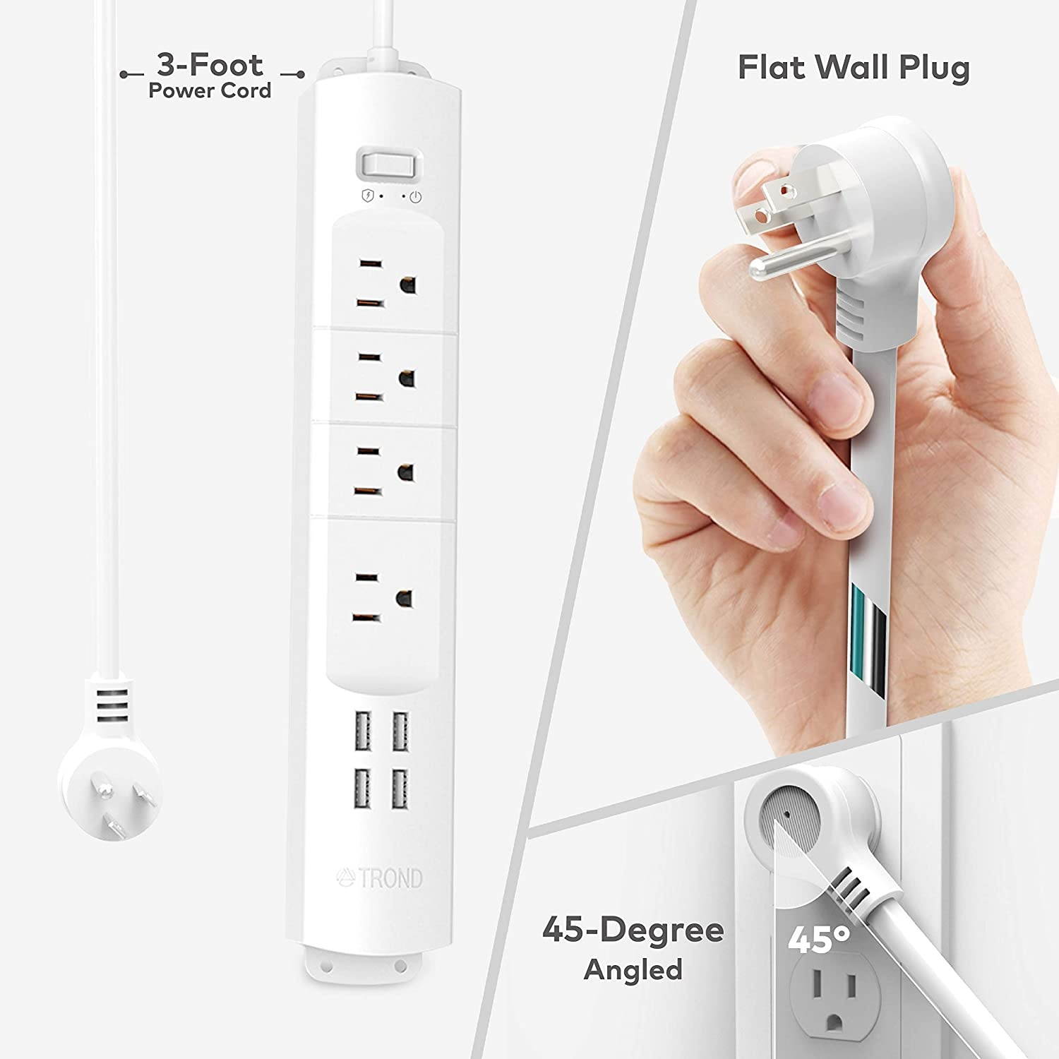 6Outlet + 2 USB 1050 Joule Surge Protector Power Strip with 25Ft Long Extension Cord White UL Listed