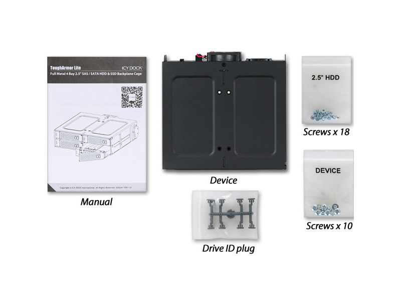 Icy Dock ToughArmor MB607SP-B Drive Enclosure for 5.25" Serial ATA/600 - Serial ATA/600 Host Interface Internal - Black - 4 x HDD Supported