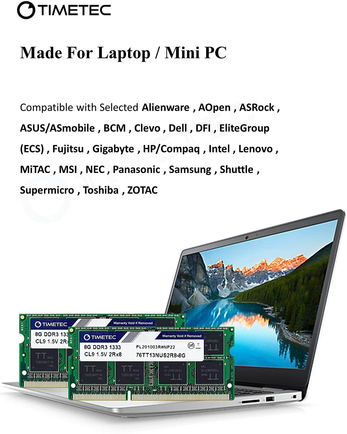 Timetec Hynix IC 16GB Kit(2x8GB) DDR3 1333MHz PC3-10600 Non ECC Unbuffered 1.5V CL9 2Rx8 Dual Rank 204 Pin SODIMM Laptop Notebook Computer Memory Ram Module Upgrade(16GB Kit(2x8GB))