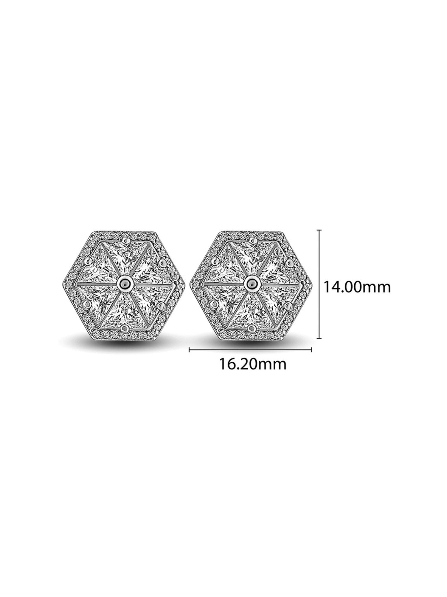 Silberry 92.5 Sterling Silver Crystal Hexa Stud Earrings for Women