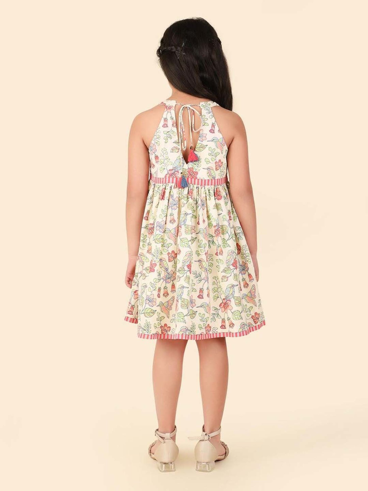 Fabindia Kids Off White Cotton Printed Dress